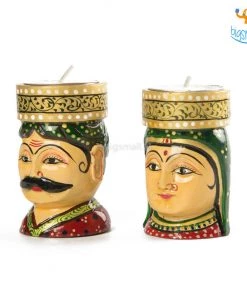 Indian Craft Father's Day Hand-Crafted Wooden Face Tea Light Holder - Set Of 2