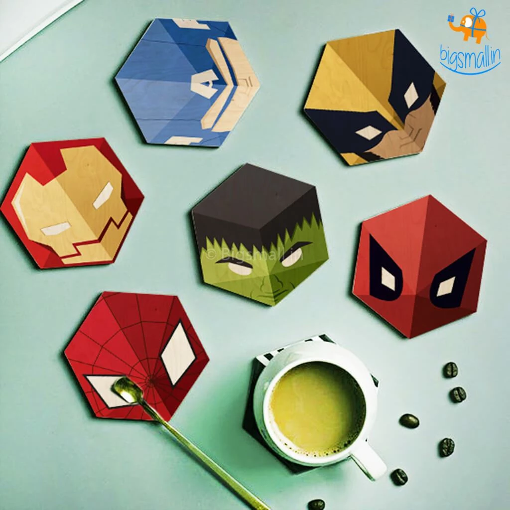 Bigsmall_cc Marvel Wooden Superhero Coasters - Set Of 6 Corporate